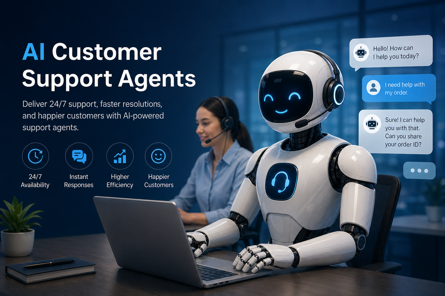 AI customer support agent assisting users across service channels